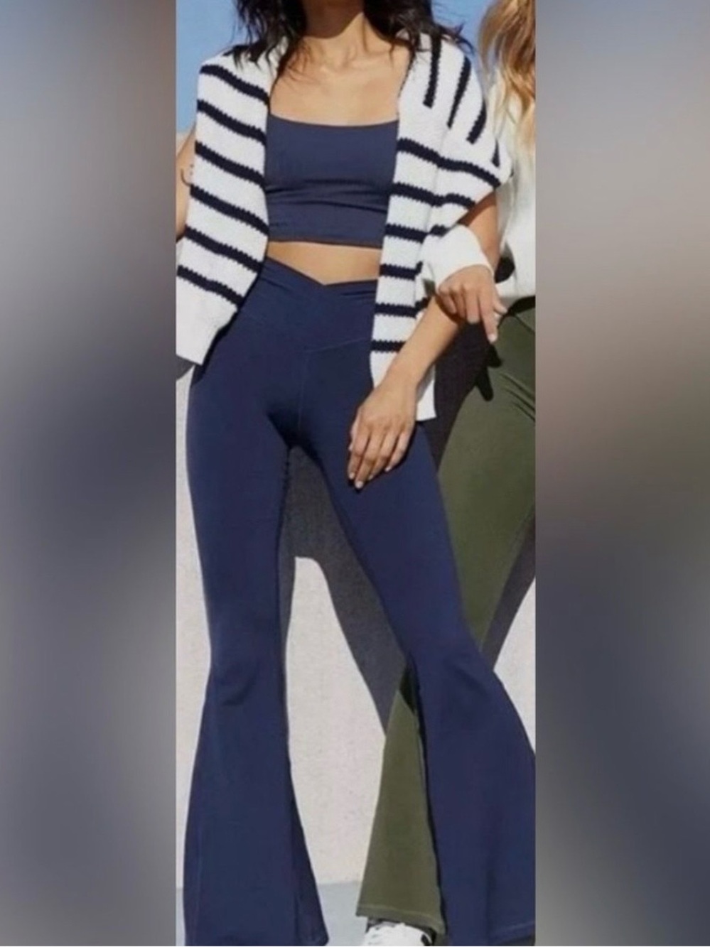 Aerie Offline Navy Blue Real Me Super Flare Ribbed Crossover Leggings Size M